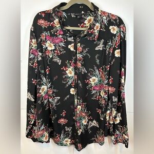 Torrid Black Floral Button-Front Blouse Long Sleeve Size 2 (2X)